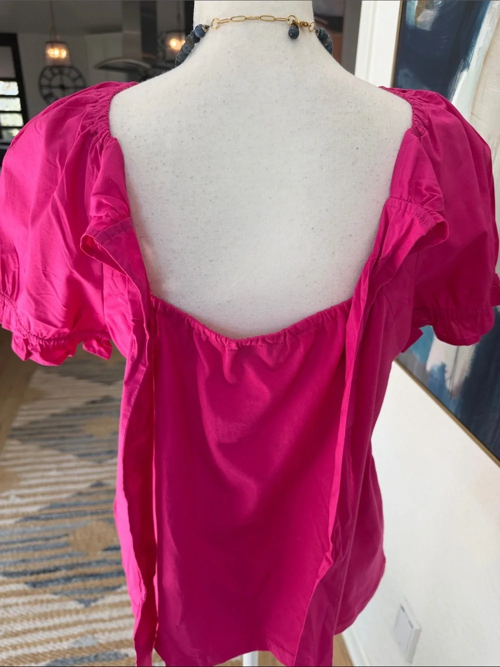 J. Crew Fuchsia Gathered-Neck Short Sleeve Summer Top Size SM 100%Cotton
